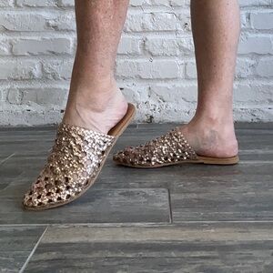 Women's Gold Woven Slip-On Mules